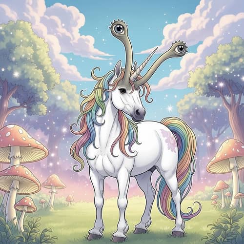 Enchanting Unicorn Illustration with Slug-Like Eyes