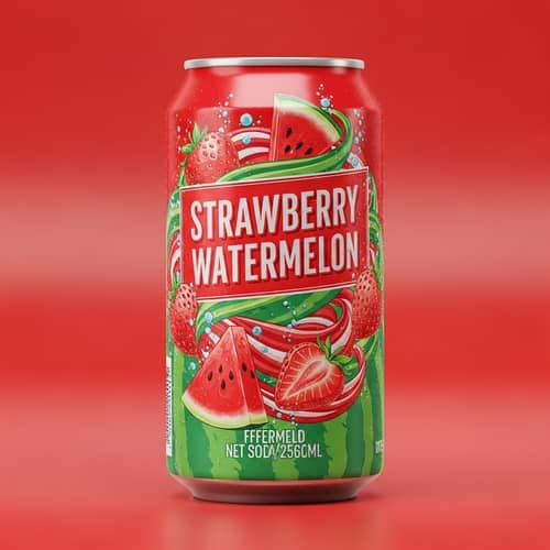 Artistic Watermelon & Strawberry Soda Can Packaging