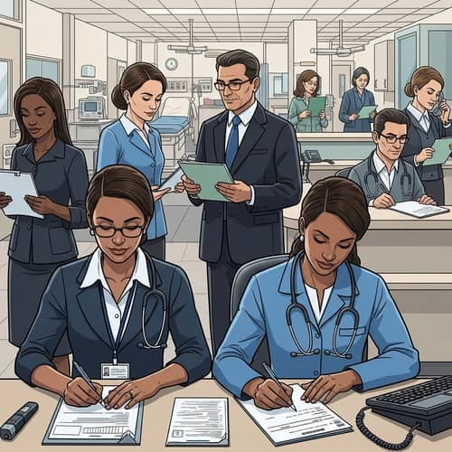 Diverse Office Workers in Hospital Clinic Setting Illustration