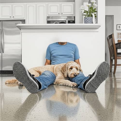 Realistic Pencil Drawing of Hispanic Man and Labradoodle