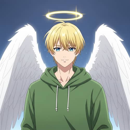 Angelic Male Character with Blonde Hair and White Wings