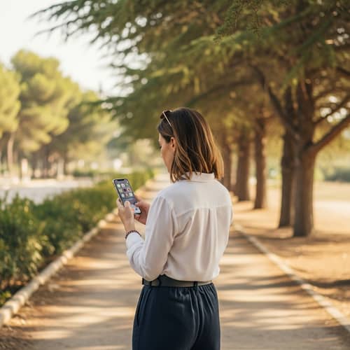Woman Using Mobile Phone in Nature