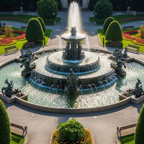 Soothing Large Water Fountain with Statues and Cascading Water