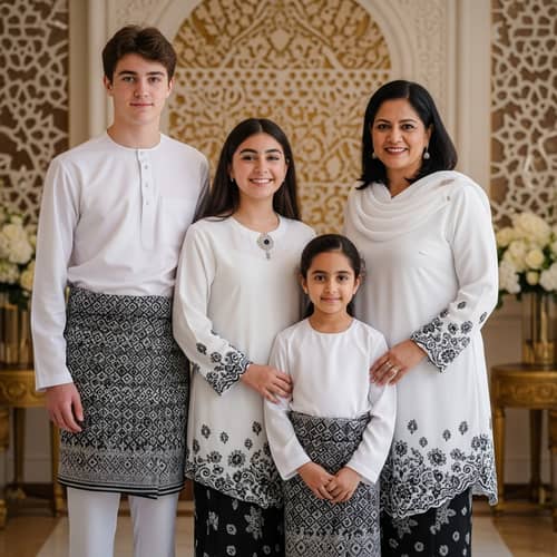 Multicultural Family in White and Black Baju Raya | Happy Gathering