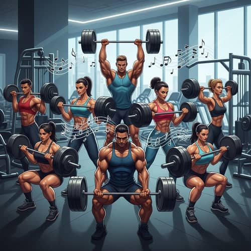 Diverse Bodybuilders Lift Weights in Sync | Gym Illustration