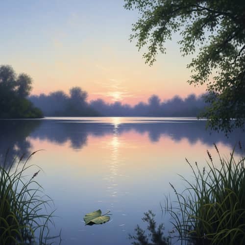 Tranquil Sunset Lake Painting | Impressionism Art