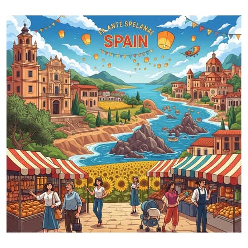 Vibrant & Colorful Illustration of Spain | Artistic Expression
