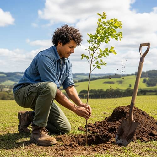 Tall Man Planting Tree - Outdoor Gardening Activity