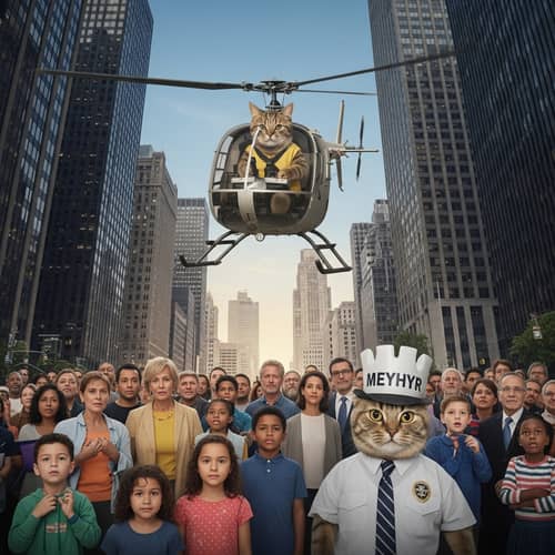 Dramatic Cat Helicopter Attack: Astonishing City Scene