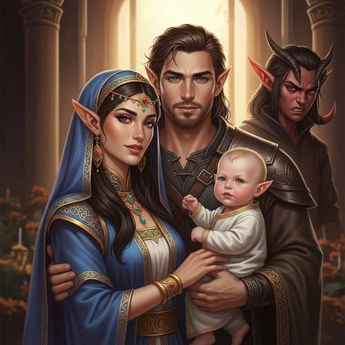 Elegant Elf Family Portrait in Warm Serenity | Fantasy Art