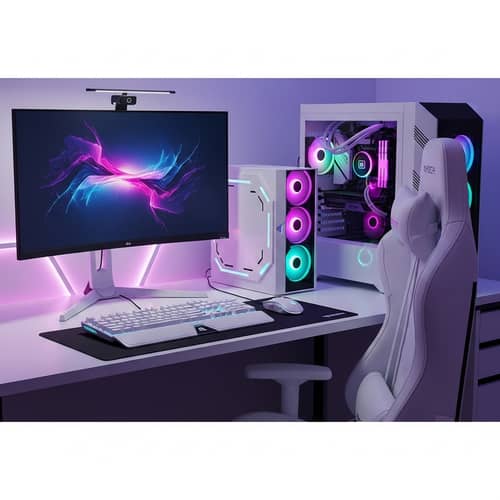 Futuristic White Gaming Setup | RGB Lighting | Immersive Atmosphere