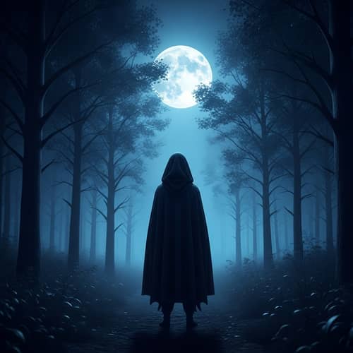 Mysterious Figure in Moonlit Forest | Tranquility & Solitude