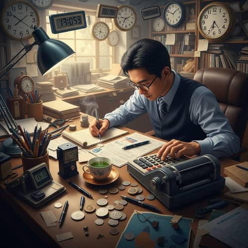 Surreal Art: East Asian Man Working 27 Hours a Day | 7 Cents