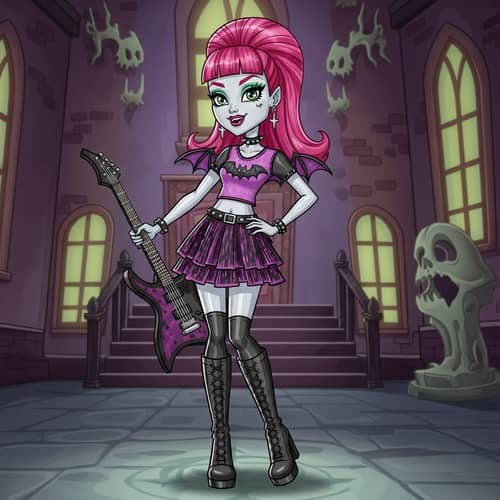 Monster High Inspired Girl with Latex Costume and Pink Hair