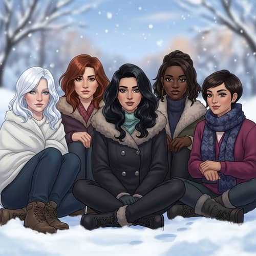 Women of Diversity in Winter Scene