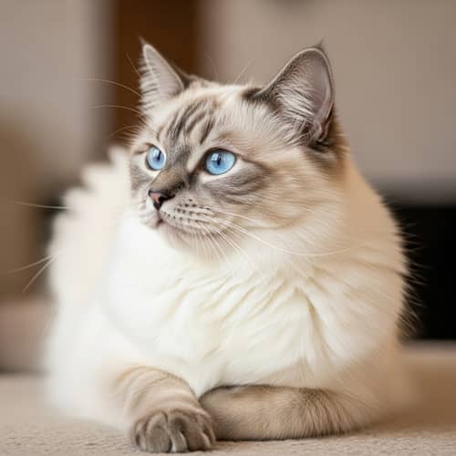 Beautiful Himalayan Cat with Fluffy White Fur and Blue Eyes