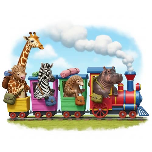 Playful Toy Train Adventure with Exotic Animals
