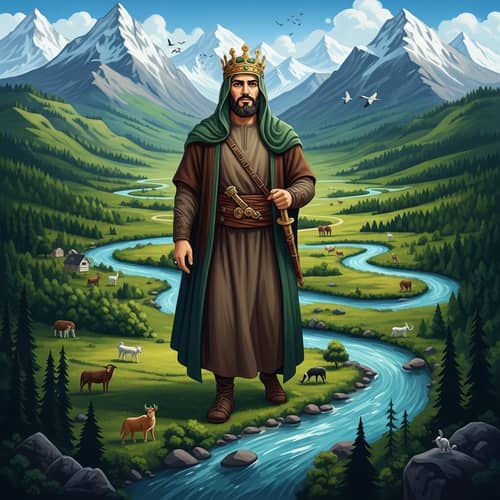 King of Earth: Majestic Middle-Eastern Figure amidst Stunning Landscapes