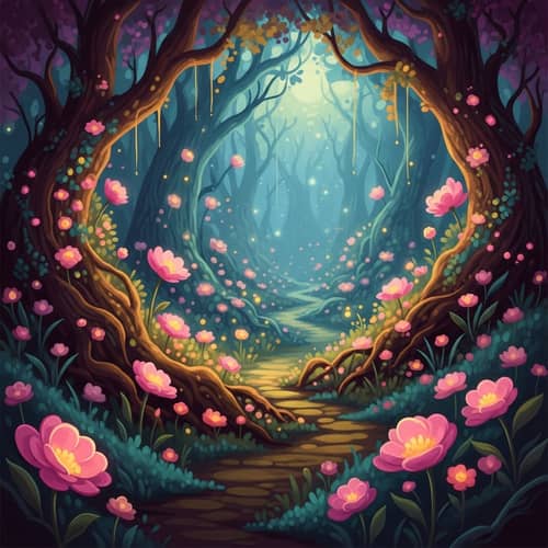 Mystical Forest with Glowing Flowers - Enchanting Nature Scene