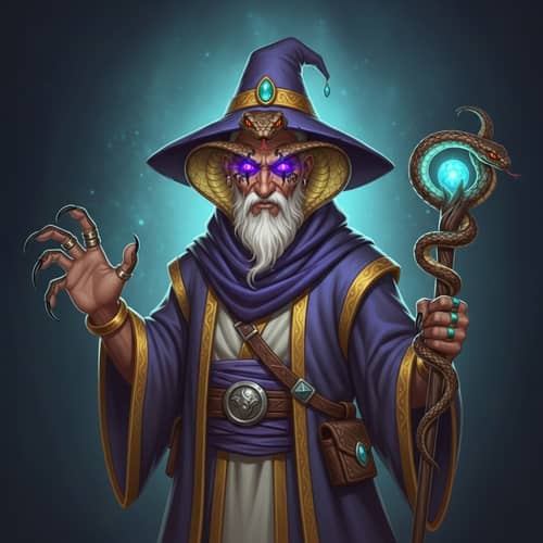 Mysterious Middle-Eastern Sorcerer with Snake-like Features