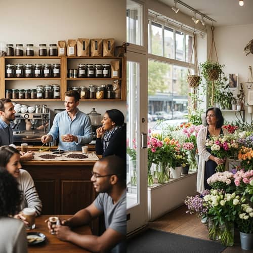 Rustic Coffee Shop & Blooming Flower Store - City Corner