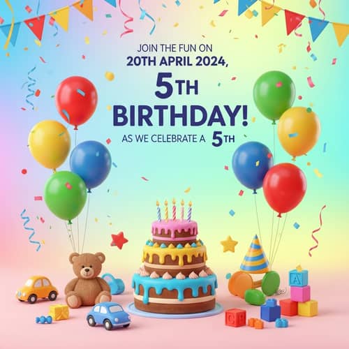 Colorful 5th Birthday Invitation | 20th April 2024 Celebration