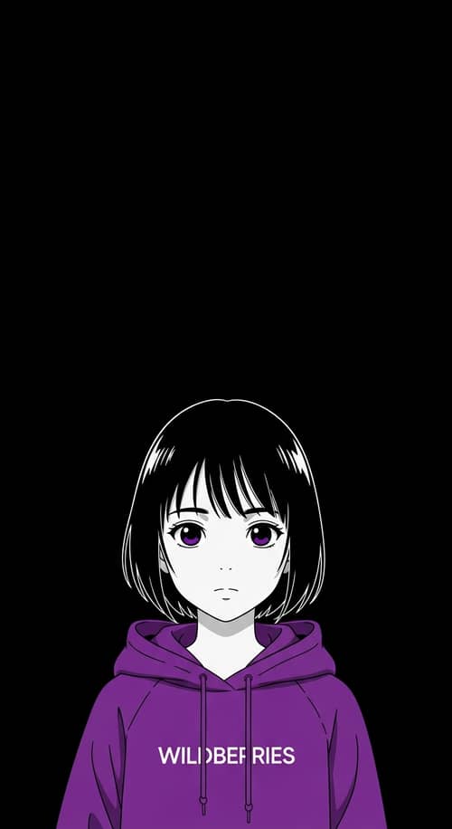 Minimalist Anime Portrayal of Young Asian Girl in WildBerries Hoodie