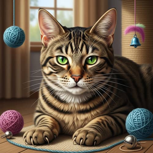Detailed Depiction of a Domestic Cat | Vibrant Green Eyes & Sharp Claws