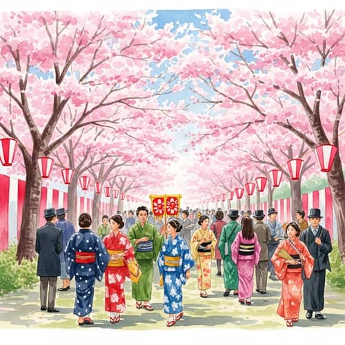 Cherry Blossom Festival Watercolor Painting