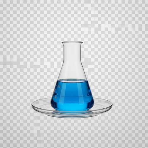 Chemical Glass with Blue Liquid on Transparent Plate