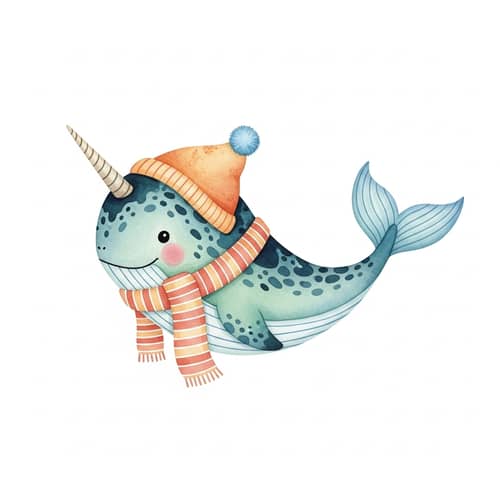 Charming Cartoon Narwhal Illustration in Nordic Style