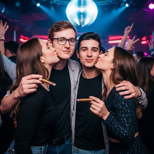 Vibrant Club Setting with Kisses and Cigars | Nightlife Scene