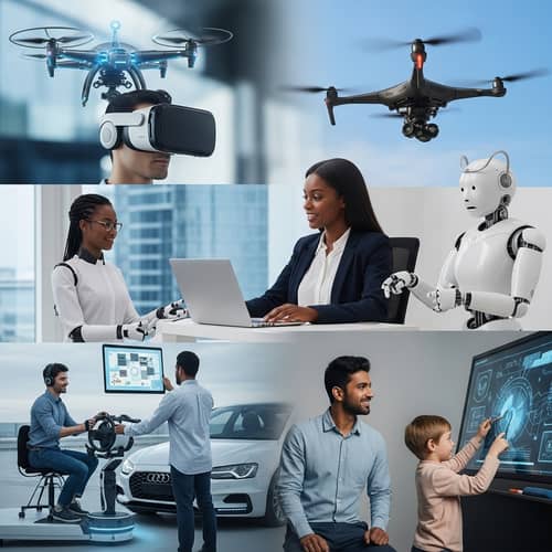 Futuristic Technology: VR, Drones, Robots, Self-driving Cars