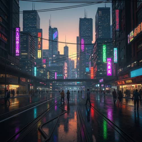 Futuristic Cyberpunk Cityscape at Stunning Sunset