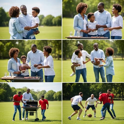 Joyful Black Family Enjoying Sunny Day in the Park - BBQ & Football