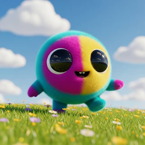 Friendly Cartoon Character in Colorful Meadow | Website Name