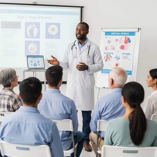 Expert Black Doctor Teaching Diverse Patients