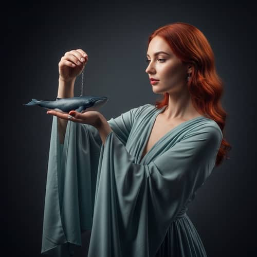 Elegant Model Girl Holding Miniature Whale | Red Hair