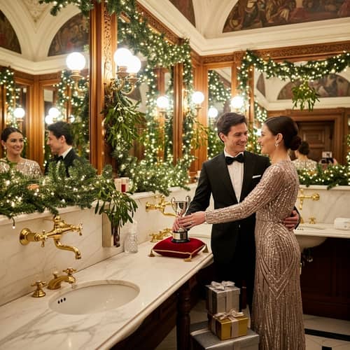 Christmas-Themed Award Ceremony in Grand Building Restroom