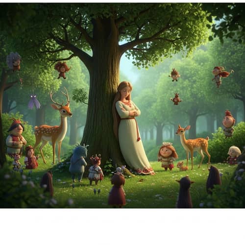 Tranquil Forest Spirit Scene with Mythical Creatures | Pixar Style