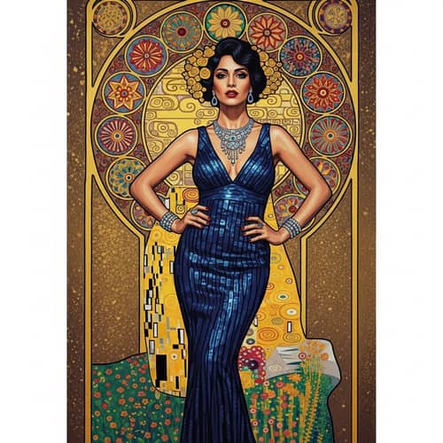 Glamorous Woman in Vibrant Evening Gown Art