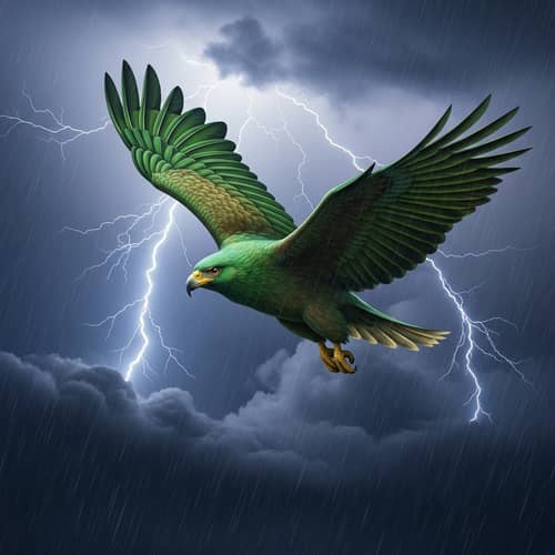 Powerful Green Eagle Soaring Through Brooding Thunderstorm