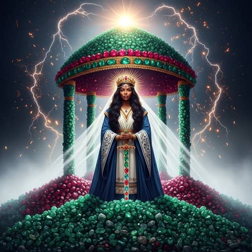 Black Woman Majesty: Divine Presence atop Emerald and Ruby Mountain