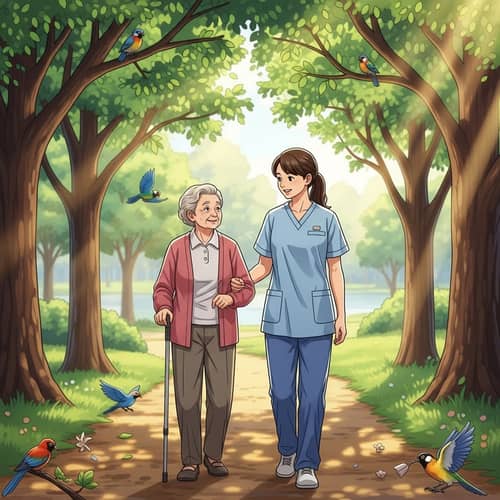 Joyful Elderly Person Enjoying a Stroll in the Park