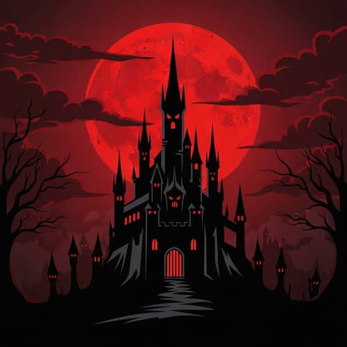 Dark Fantasy Castle & Blood Moon | Haunting Scene