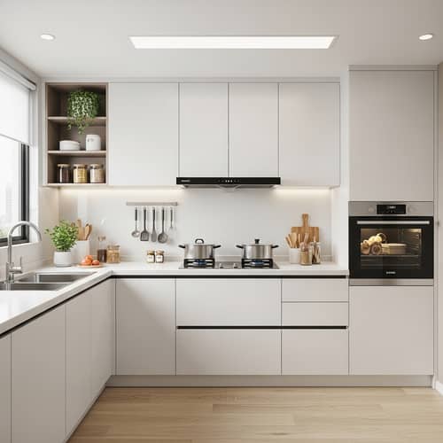 Modern Apartment Kitchen Interior Design: Efficient L-Shape Layout