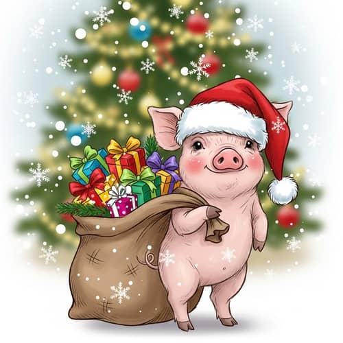 Cute Christmas Pig with Gifts | Festive Illustration