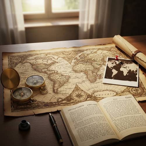 Antique Style Map on Wooden Table | Nostalgia of Exploration