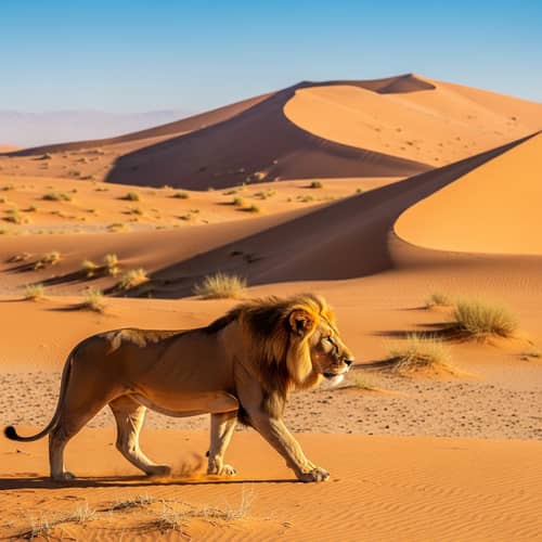 Majestic Lion Roaming in Hot Desert | Wildlife Photography