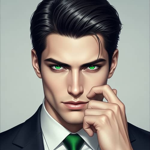 Striking Man with Captivating Green Eyes and Black Hair